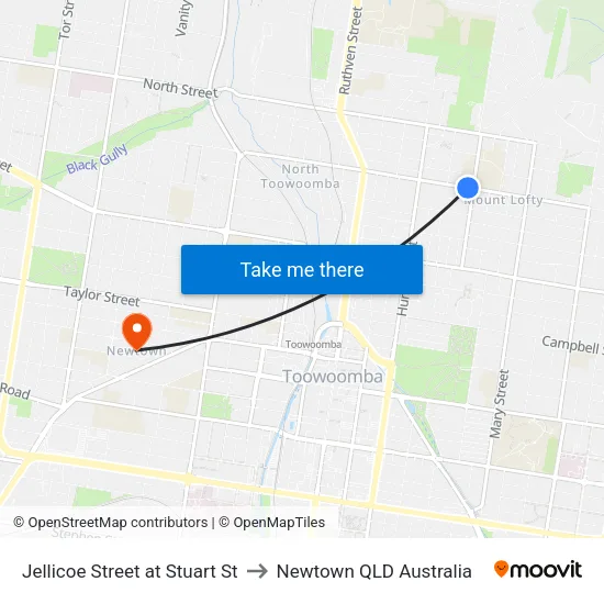 Jellicoe Street at Stuart St to Newtown QLD Australia map