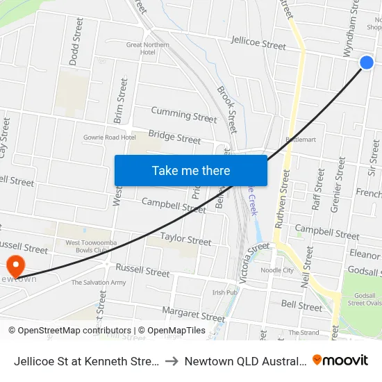 Jellicoe St at Kenneth Street to Newtown QLD Australia map