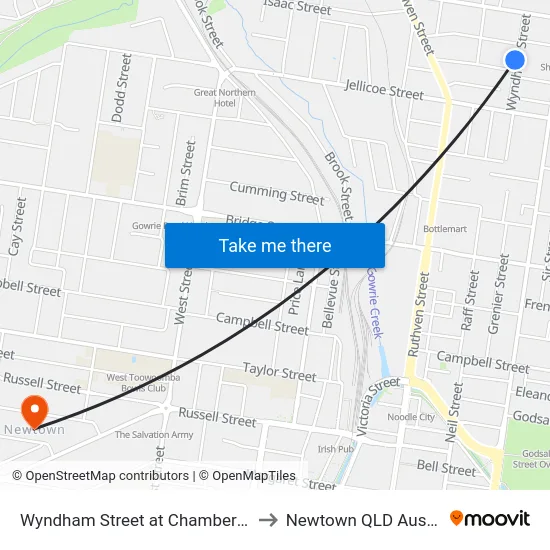 Wyndham Street at Chamberlain St to Newtown QLD Australia map