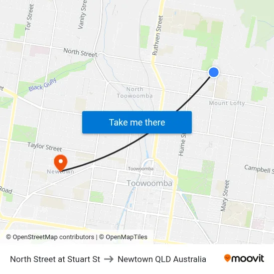 North Street at Stuart St to Newtown QLD Australia map