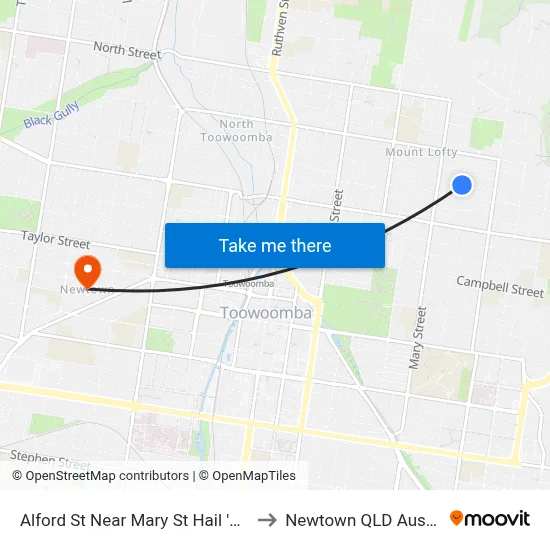 Alford St Near Mary St Hail 'N' Ride to Newtown QLD Australia map