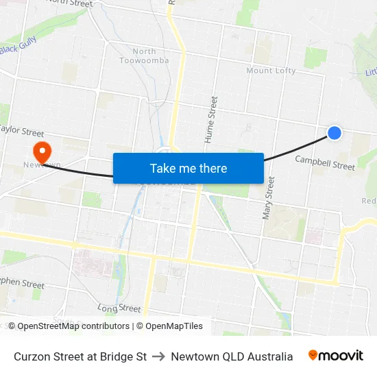 Curzon Street at Bridge St to Newtown QLD Australia map