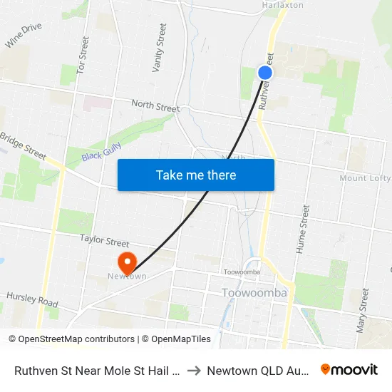 Ruthven St Near Mole St Hail 'N' Ride to Newtown QLD Australia map