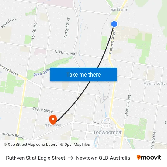 Ruthven St at Eagle Street to Newtown QLD Australia map