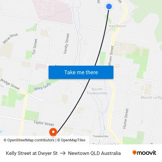 Kelly Street at Dwyer St to Newtown QLD Australia map