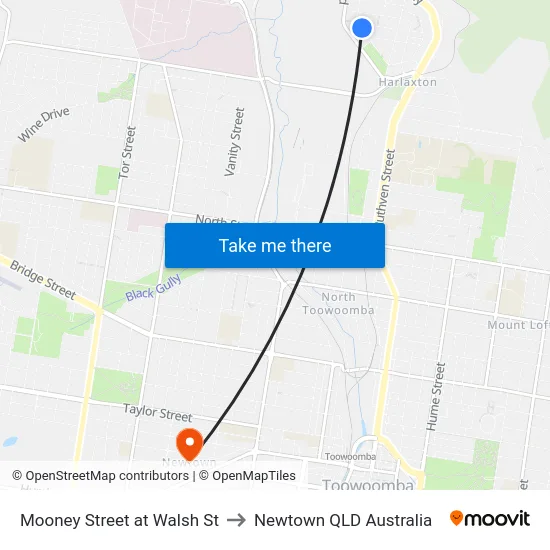 Mooney Street at Walsh St to Newtown QLD Australia map