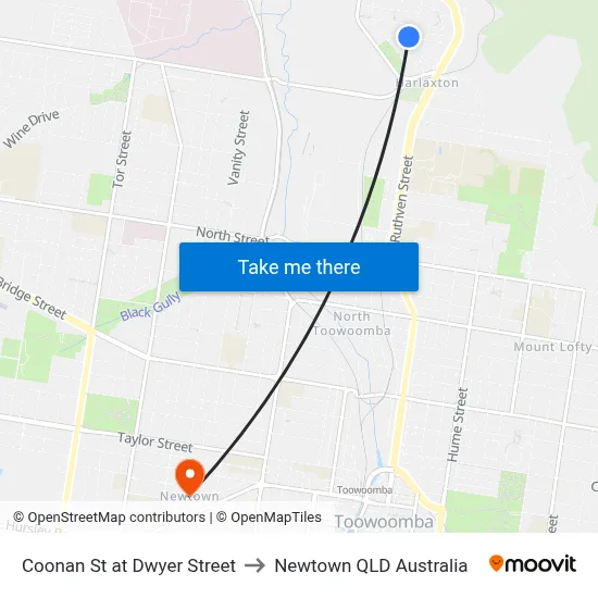 Coonan St at Dwyer Street to Newtown QLD Australia map