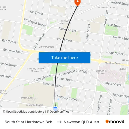 South St at Harristown School to Newtown QLD Australia map