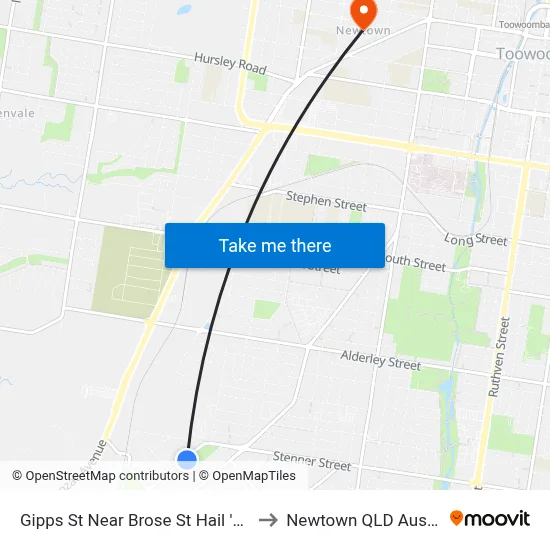 Gipps St Near Brose St Hail 'N' Ride to Newtown QLD Australia map