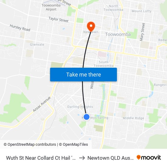 Wuth St Near Collard Ct Hail 'N' Ride to Newtown QLD Australia map