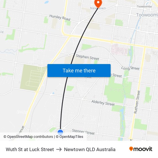 Wuth St at Luck Street to Newtown QLD Australia map