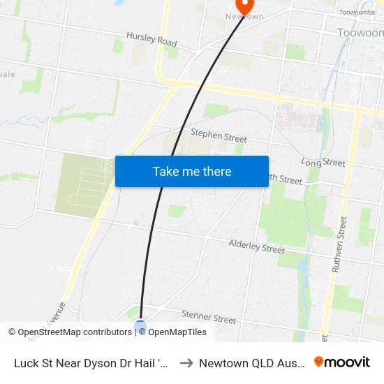 Luck St Near Dyson Dr Hail 'N' Ride to Newtown QLD Australia map