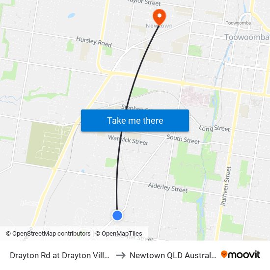 Drayton Rd at Drayton Villas to Newtown QLD Australia map