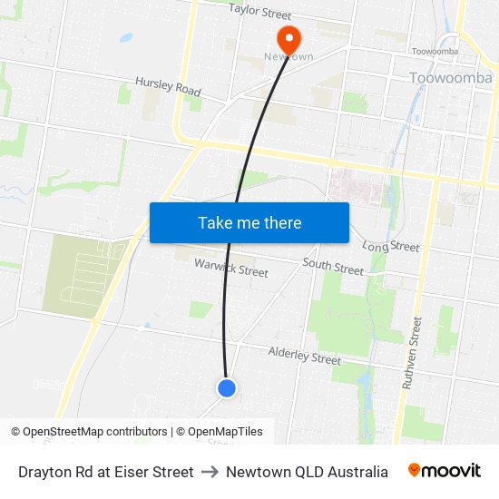 Drayton Rd at Eiser Street to Newtown QLD Australia map