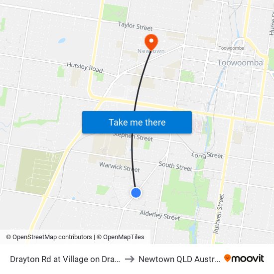 Drayton Rd at Village on Drayton to Newtown QLD Australia map