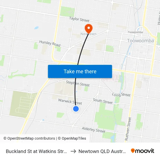 Buckland St at Watkins Street to Newtown QLD Australia map