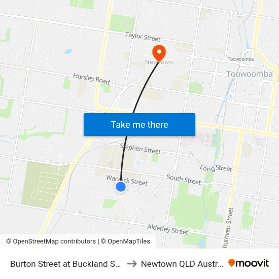 Burton Street at Buckland Street to Newtown QLD Australia map
