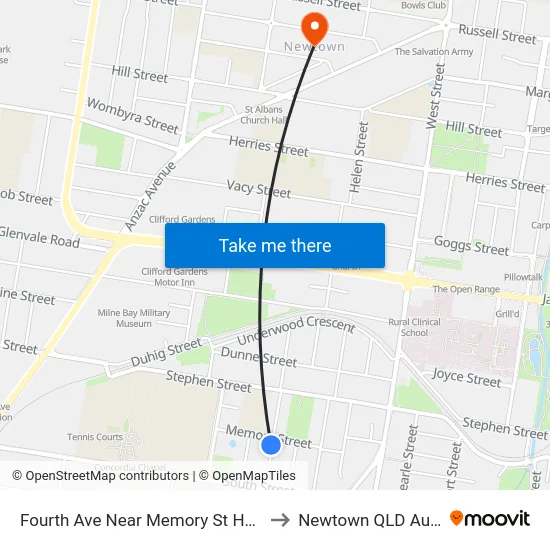 Fourth Ave Near Memory St Hail 'N' Ride to Newtown QLD Australia map