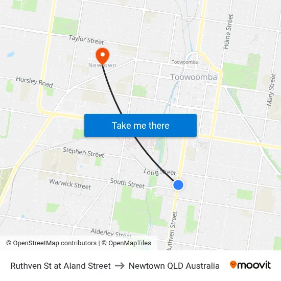 Ruthven St at Aland Street to Newtown QLD Australia map