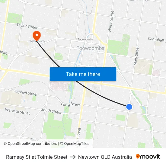 Ramsay St at Tolmie Street to Newtown QLD Australia map