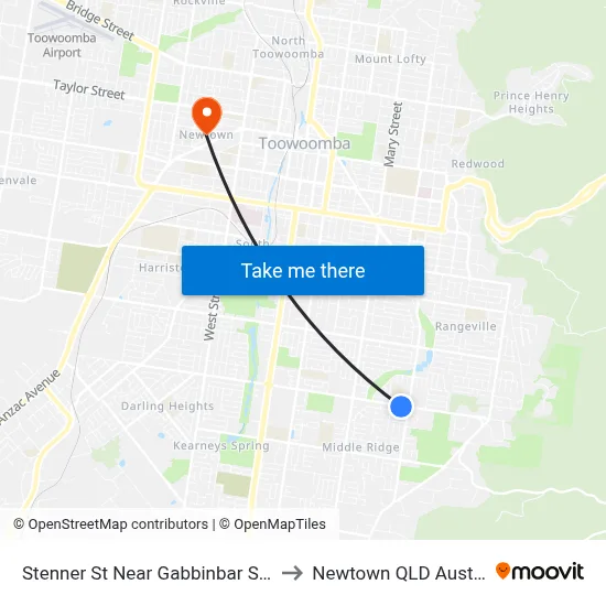 Stenner St Near Gabbinbar School to Newtown QLD Australia map