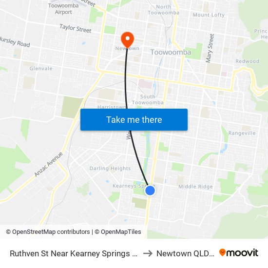 Ruthven St Near Kearney Springs Sport Complex Hnr to Newtown QLD Australia map