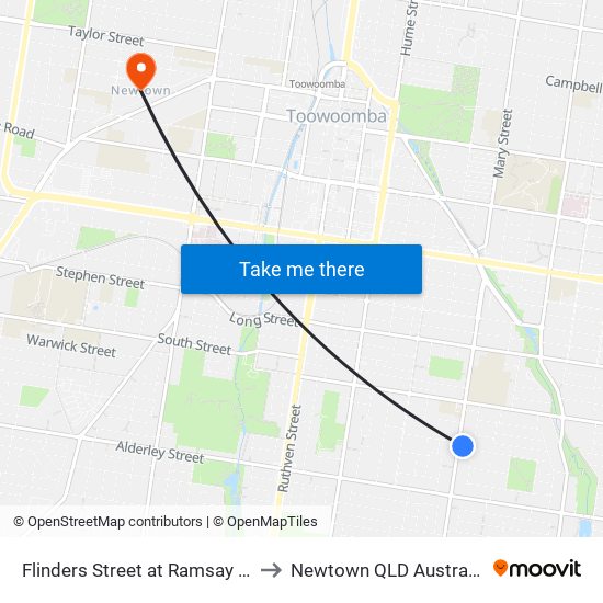 Flinders Street at Ramsay St to Newtown QLD Australia map