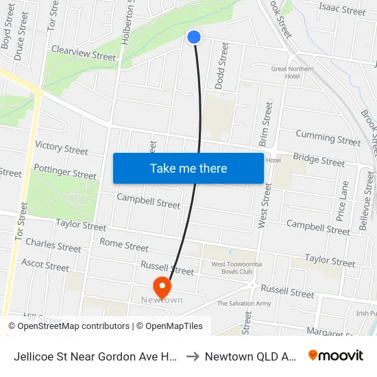 Jellicoe St Near Gordon Ave Hail 'N' Ride to Newtown QLD Australia map