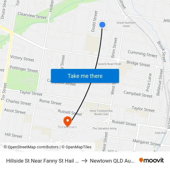 Hillside St Near Fanny St Hail 'N' Ride to Newtown QLD Australia map