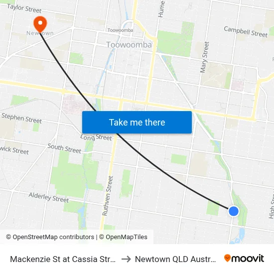 Mackenzie St at Cassia Street to Newtown QLD Australia map