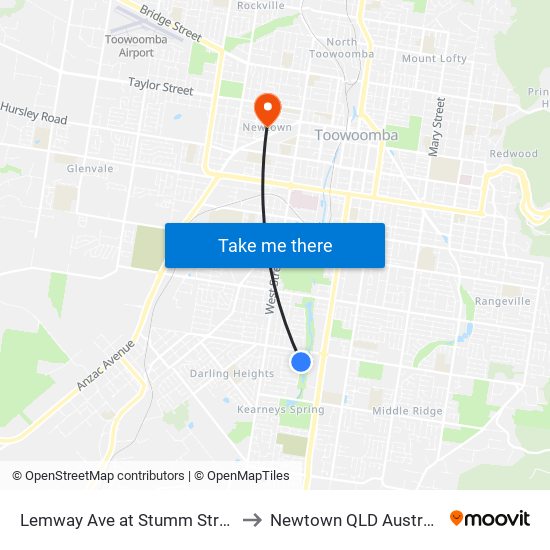 Lemway Ave at Stumm Street to Newtown QLD Australia map