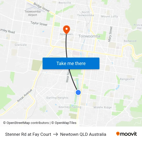 Stenner Rd at Fay Court to Newtown QLD Australia map