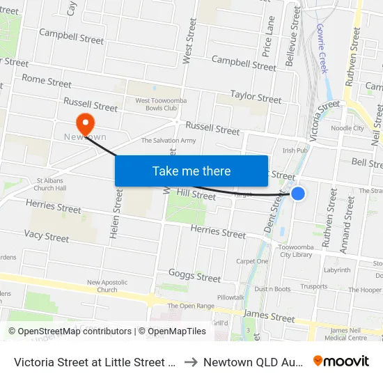 Victoria Street at Little Street (Stop B) to Newtown QLD Australia map