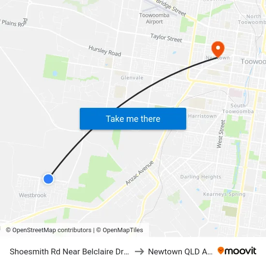 Shoesmith Rd Near Belclaire Dr Hail 'N' Ride to Newtown QLD Australia map