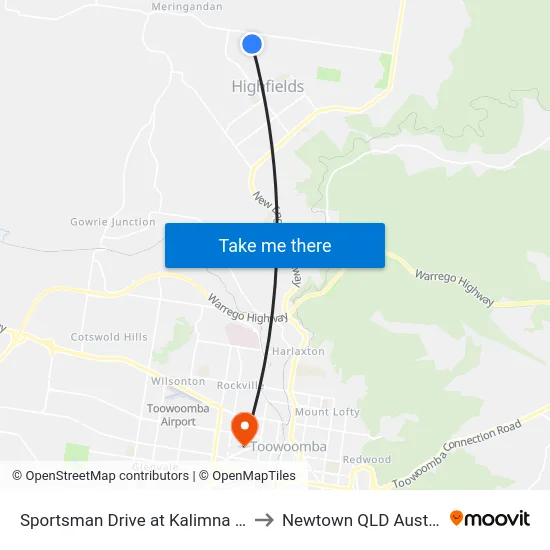 Sportsman Drive at Kalimna Drive to Newtown QLD Australia map