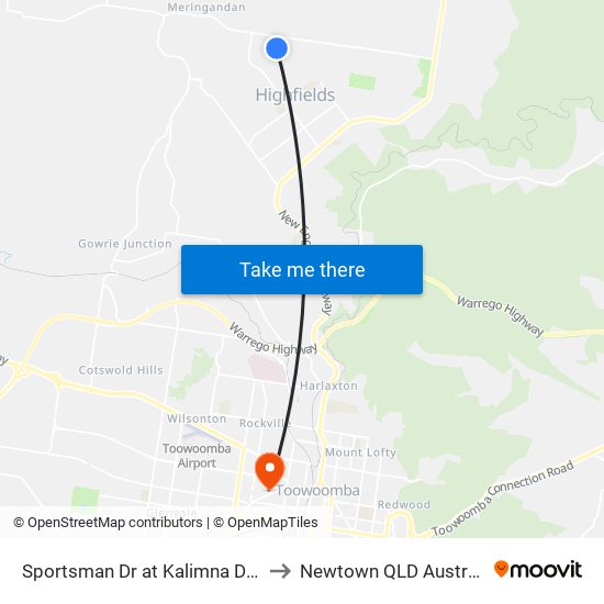 Sportsman Dr at Kalimna Drive to Newtown QLD Australia map