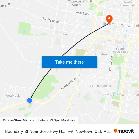 Boundary St Near Gore Hwy Hail 'N' Ride to Newtown QLD Australia map