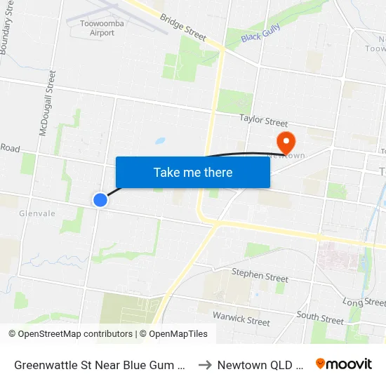 Greenwattle St Near Blue Gum Dr Hail 'N' Ride to Newtown QLD Australia map