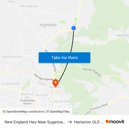 New England Hwy Near Sugarloaf Rd Hail 'N' Ride to Harlaxton QLD Australia map