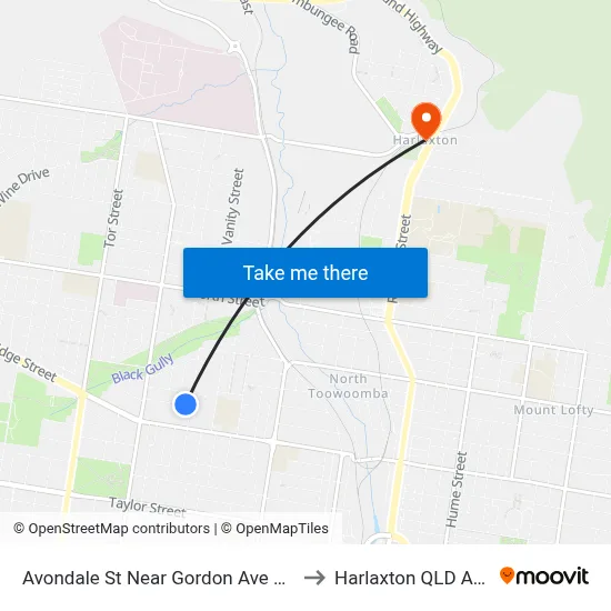 Avondale St Near Gordon Ave Hail 'N' Ride to Harlaxton QLD Australia map