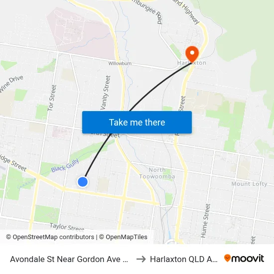 Avondale St Near Gordon Ave Hail 'N' Ride to Harlaxton QLD Australia map