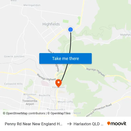 Penny Rd Near New England Hwy Hail 'N' Ride to Harlaxton QLD Australia map