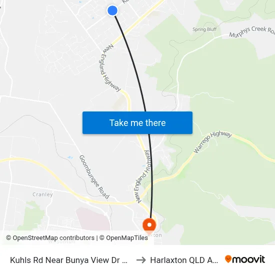 Kuhls Rd Near Bunya View Dr Hail 'N' Ride to Harlaxton QLD Australia map