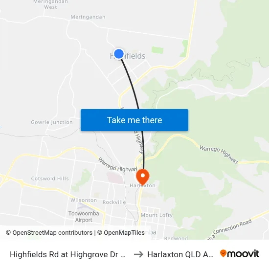 Highfields Rd at Highgrove Dr Hail 'N' Ride to Harlaxton QLD Australia map