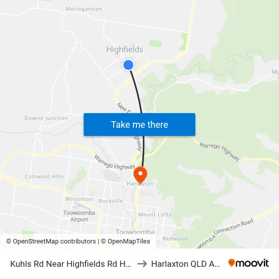 Kuhls Rd Near Highfields Rd Hail 'N' Ride to Harlaxton QLD Australia map