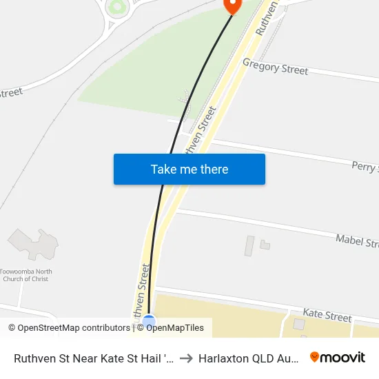 Ruthven St Near Kate St Hail 'N' Ride to Harlaxton QLD Australia map