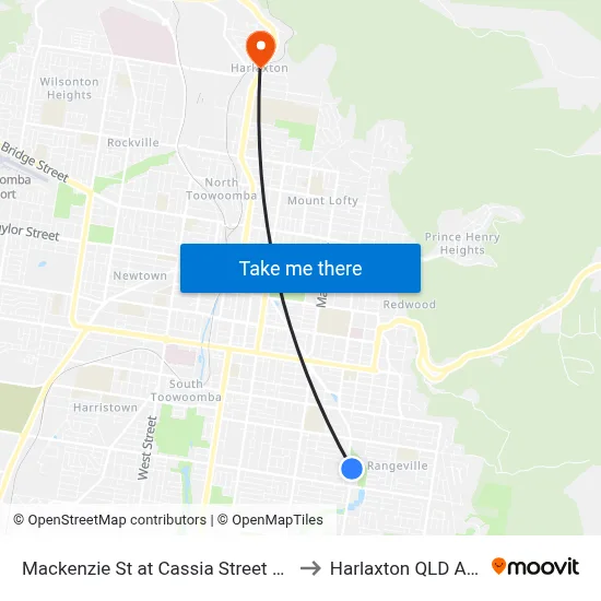 Mackenzie St at Cassia Street Hail 'N' Ride to Harlaxton QLD Australia map