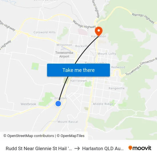 Rudd St Near Glennie St Hail 'N' Ride to Harlaxton QLD Australia map