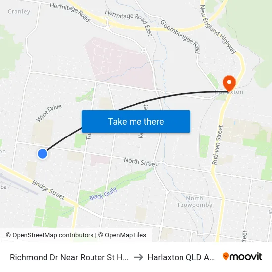 Richmond Dr Near Router St Hail 'N' Ride to Harlaxton QLD Australia map