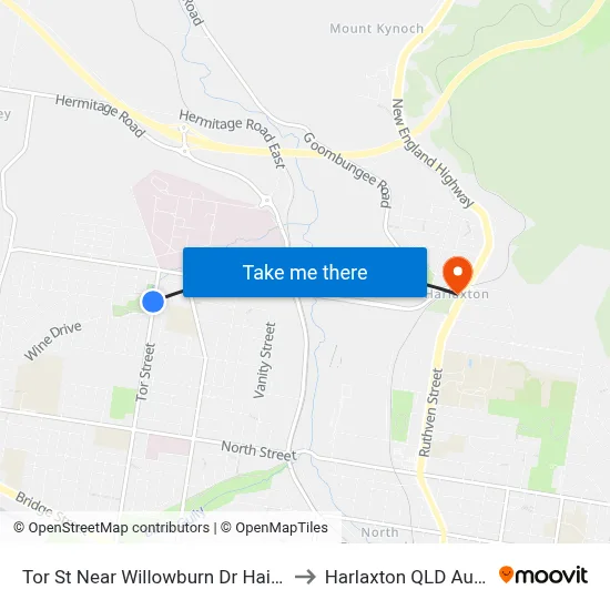 Tor St Near Willowburn Dr Hail 'N' Ride to Harlaxton QLD Australia map